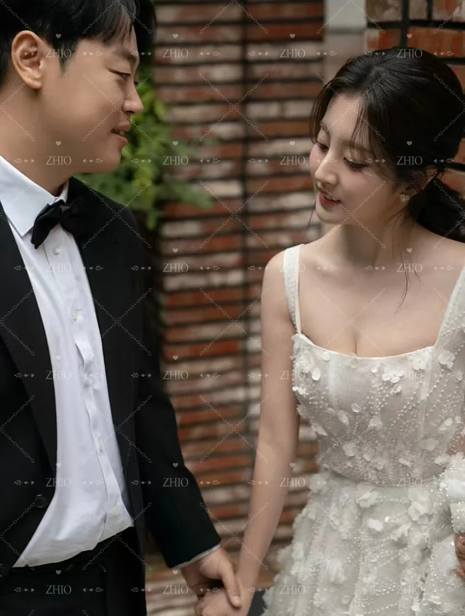ZHIO فستان زفاف رائع مزين بالزهور أشرطة سباغيتي سويب تراين كوريا صورة تبادل لاطلاق النار فستان استقبال الزفاف Cutsom  ওয়েডিংдres 2026