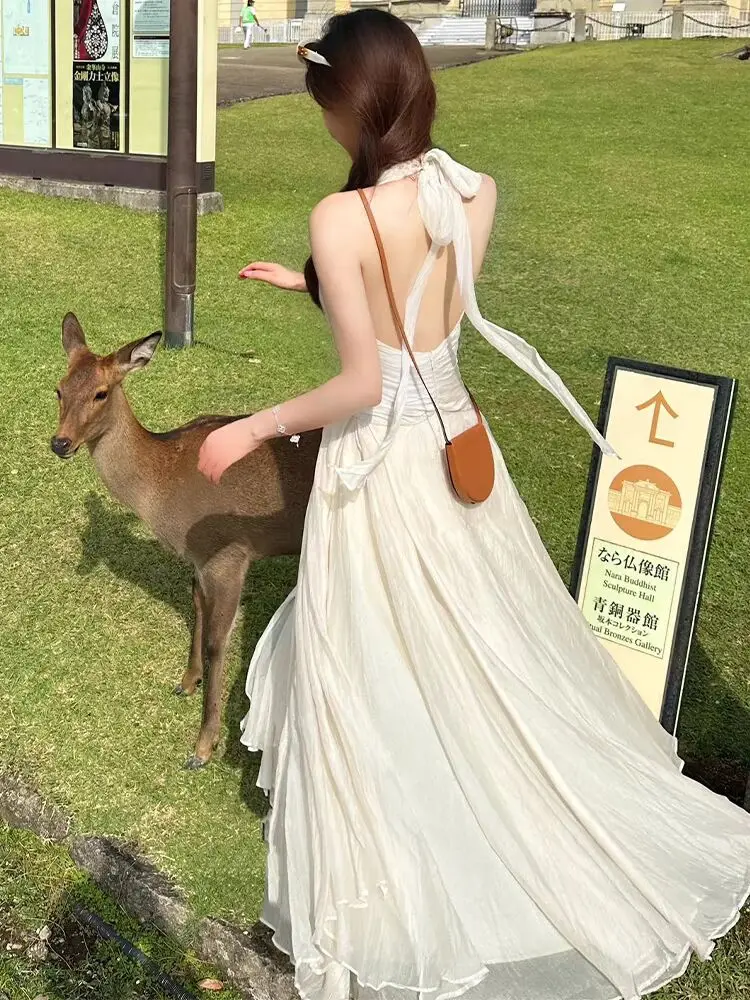 

French trendy halter slip dress – fairy-like, perfect for summer, great for beach getaways and Sanya beaches.