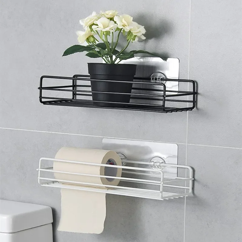 Bathroom Storage Rack Kitchen Organizer Shelf Black Shelves Corner Frame Iron Shower Punch  Storage Rack