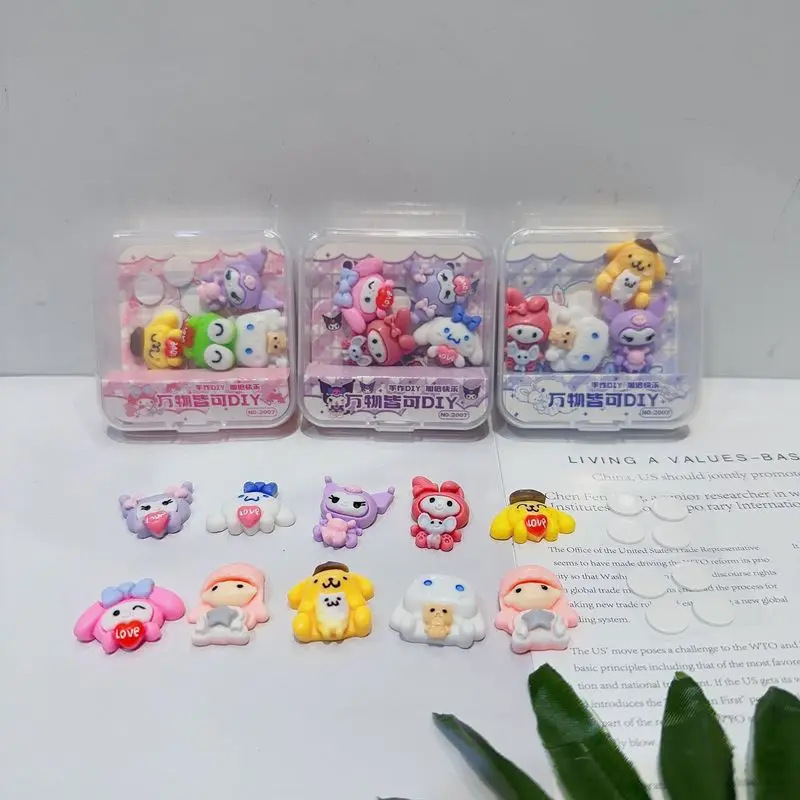 27 Wholesale Sanrio Hello Kitty Cinnamoroll My Melody Kuromi Cute Cartoon Resin Diy Phone Case Stickers Creative Sticker Box Set