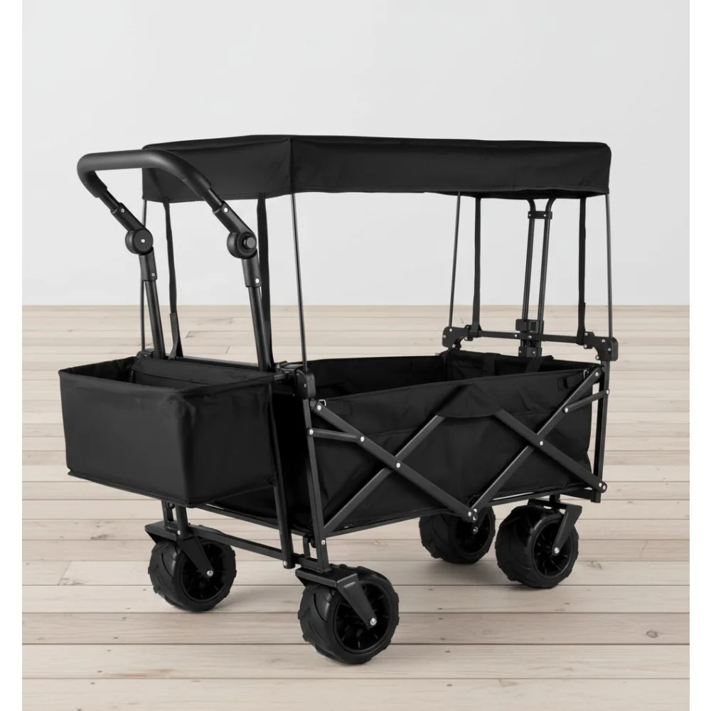 

Extra Large Collapsible Garden Cart with Removable Canopy, Folding Wagon Utility Cart for Outdoor Camping Gardening Shopping