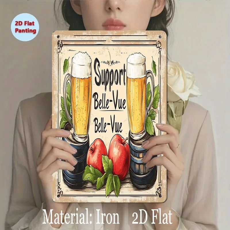 Vintage Beer,Apple Metal Sign -  Iron Wall Art with Rustic Decorative Frame, Perfect for Home, Cafe, Bar Decor,Holiday Party G