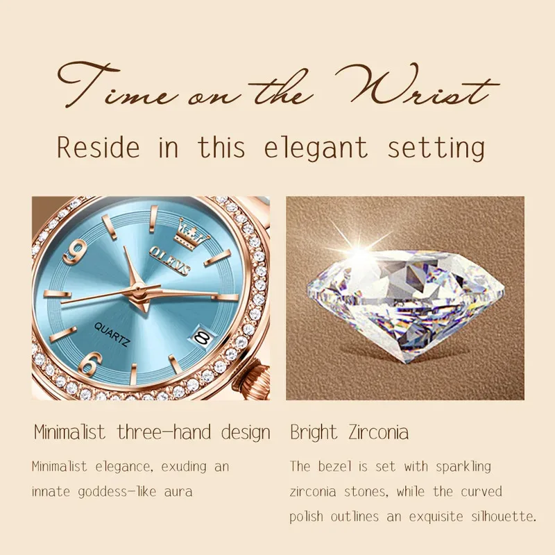 OLEVS 럭셔리 쿼츠 시계 여성용 우아한 세라믹 스트랩 방수 자동 날짜 럭셔리 시계 7093