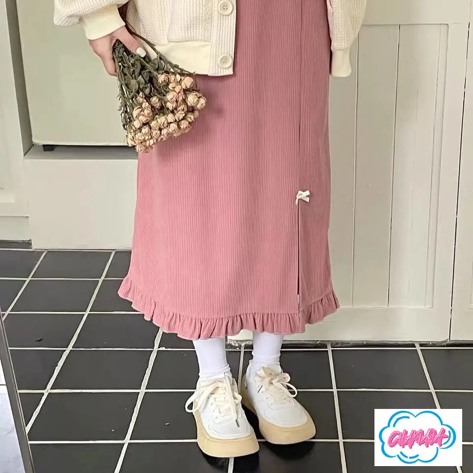 اليابانية الخريف والشتاء فتاة ناعمة جديدة الرجعية سروال قصير عالية الخصر انقسام تصميم الشعور تنوعا فضفاضة المتوسطة والطويلة تنورة