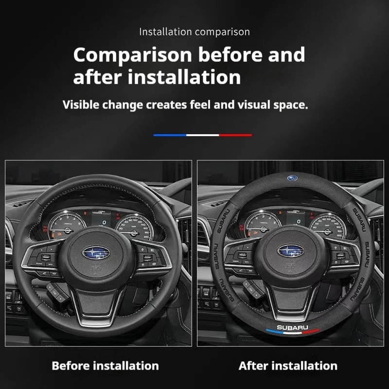 For Subaru STI Brz Wrx Xv Ascent Forester Outback Impreza Legacy Car Suede 3D Coining Logo Antislip Leather Steering Wheel Cover