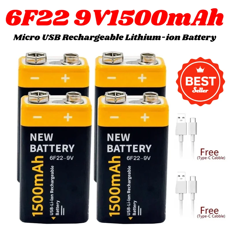 9V 1500mAh 6F22 Battery Micro USB Rechargeable Li-ion Lithium Batteries for RC Helicopter Model KTV Microphone Toy Multimeter RC