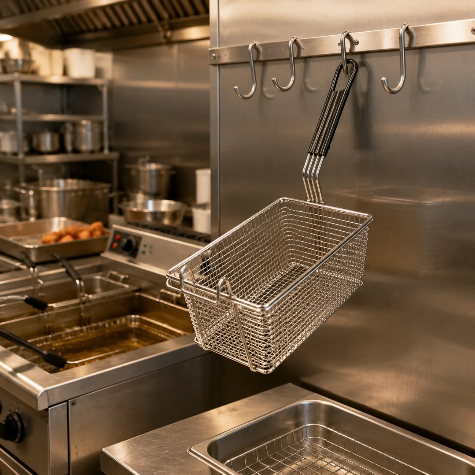 Fry Basket with Handle Commercial-Grade Mesh Fry Basket Wire Mesh Strainer Rectangular Long-Lasting for Chefs, Restaurants