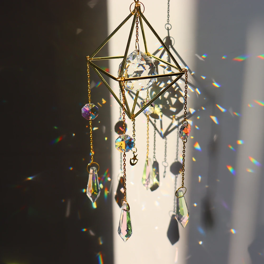 

Crystal Sun Catcher Hanging Star Moon Prism Magical Art Handmade Pendant Rainbow Window Car Room Chimes Decor Gift of Good Luck