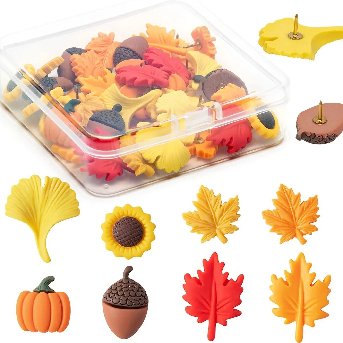 Bview Art 40 قطعة الخريف مابل ليف الغابات الحيوان الراتنج دفع دبابيس-الخريف الإبداعي ديكور Thumbtacks لألواح الفلين مكتب