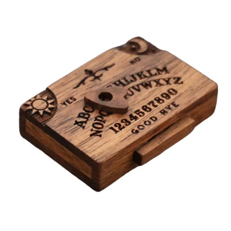 Mini Ouija Board Game Wooden Ouija Board Alphabet Vintage with Planchette Miniature Board Divination Tools for Desk Decoration