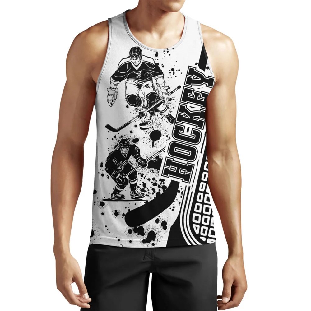 MSIEESO Men Vest 3D Graphics Beautiful Hockey Printed Men Tank Tops Streetwear Sleeveless Casual Summer Crew Neck Tank Tops