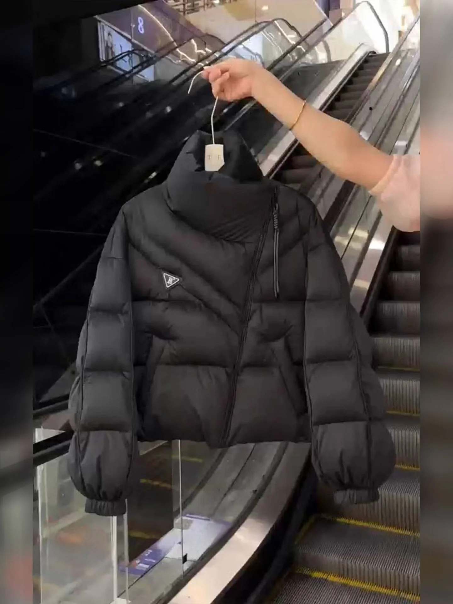 Bla col montant asymétrique fermeture éclair vers le bas Jaet femmes hiver Thiened pain Sle manteau chaud Fce Polyester Fiber