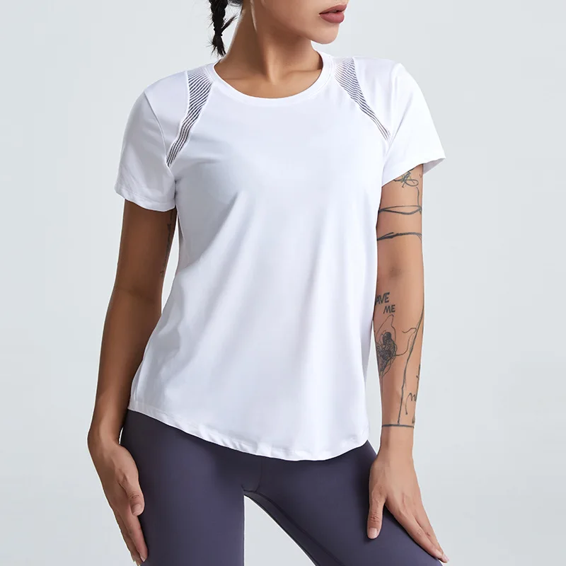 Ropa de Yoga suelta para mujer, Tops de manga corta para correr, ropa de secado rápido, camisetas cortas deportivas, ropa de Fitness hueca, blusas