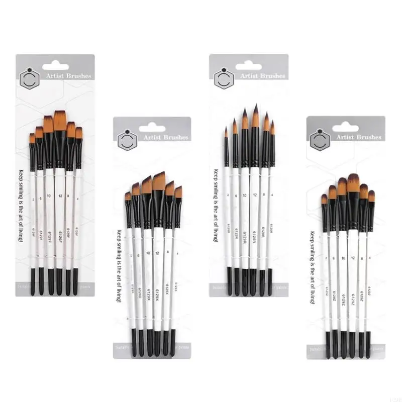 U2JE 6Pcs Professional Paint Brush Nylon Bristle Paint Brush for Artist Beginner Oil Acrylics Watercolor Rock Canvas Painting