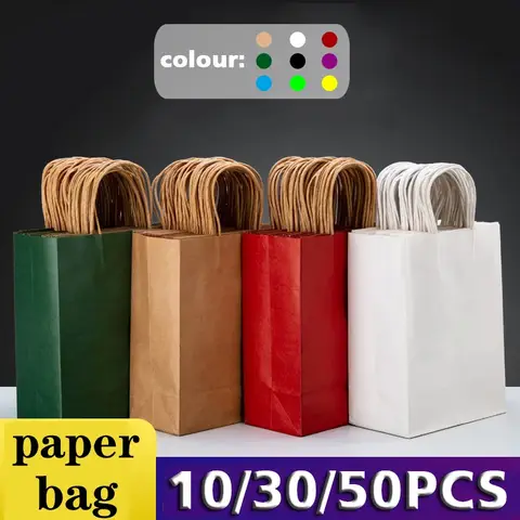 10/30/50 pçs saco de presente de festa de férias com alça saco de compras de jóias natal dia dos namorados presente de casamento saco de papel colorido