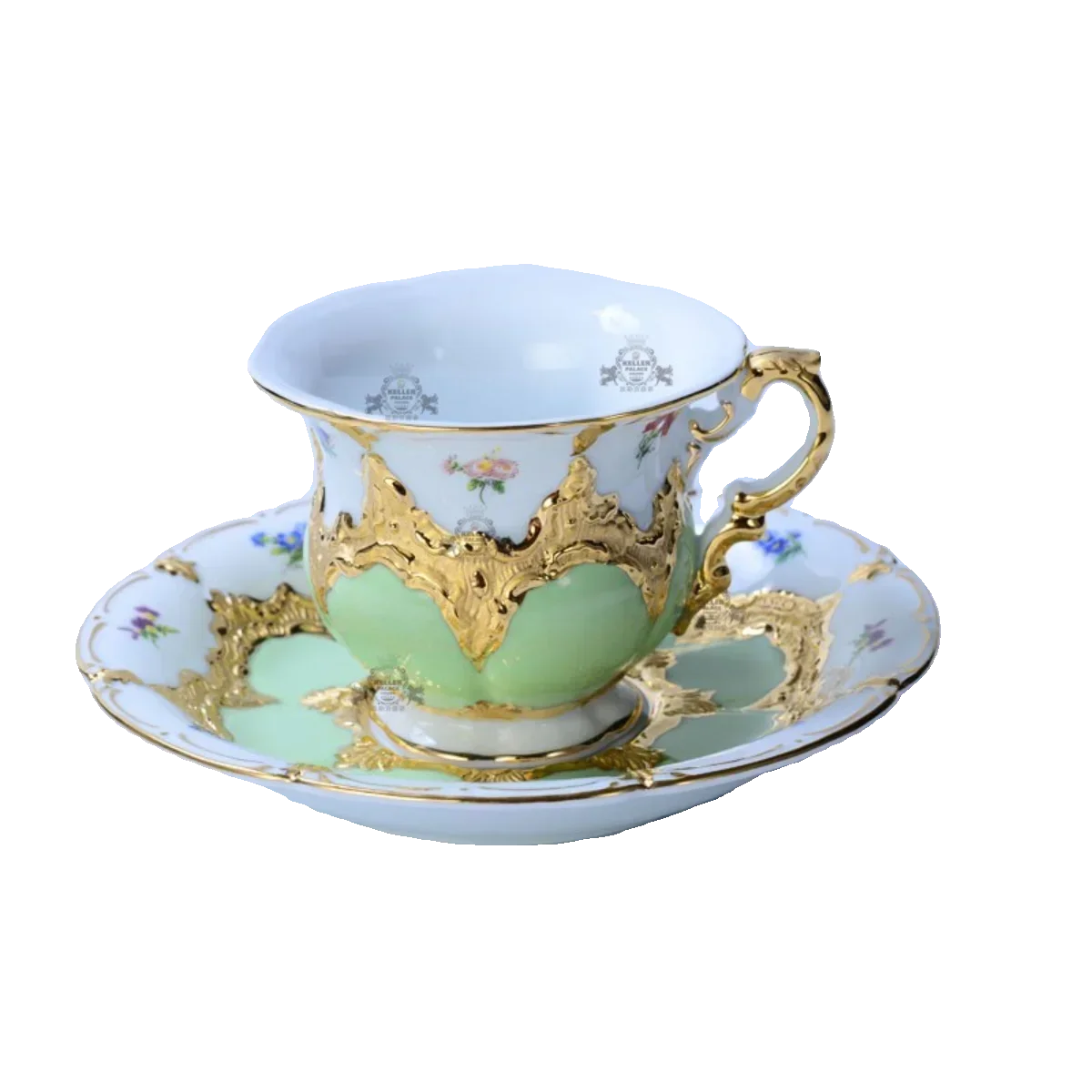 

European-Style Meijia Coffee Palace Relief Gold Painting M Sen B- Form Cream Green Tea Set Coffee Set Turkish