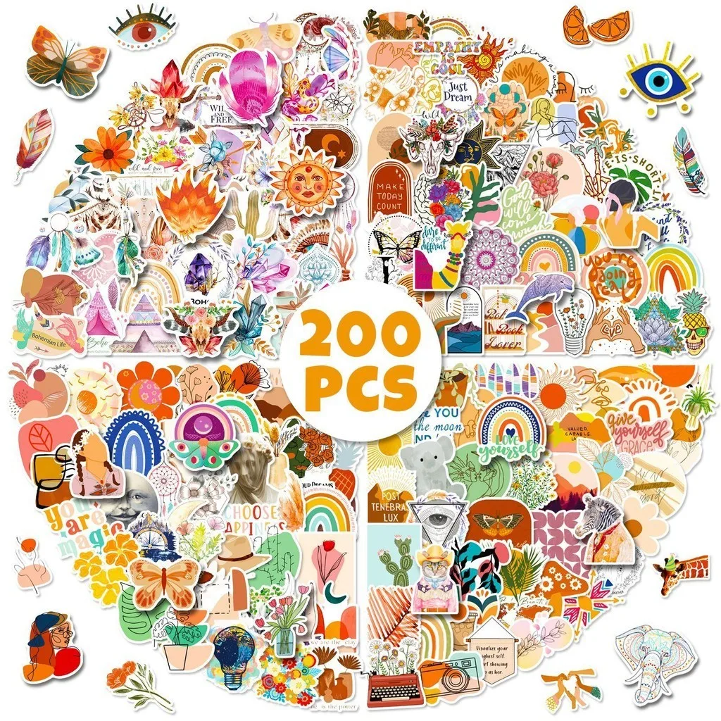 

50/100/200PCS BOHO Art Bohemian Waterproof Graffiti Stickers for Hand Account Pencil Case Decals BulingBulingStickers Store