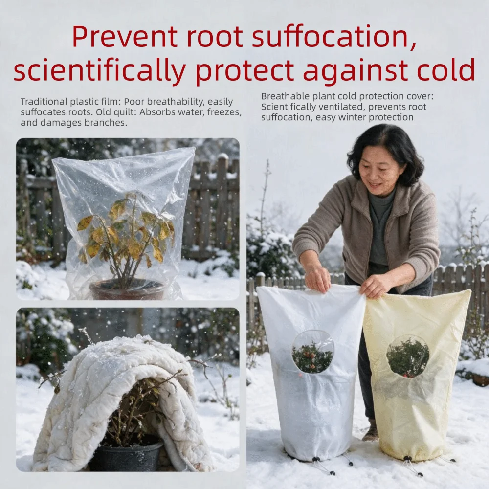 Non-Woven Fabric Plant Frost Protection Cover Breathable Drawstring Plant Anti-Freeze Cover with Transparent Window