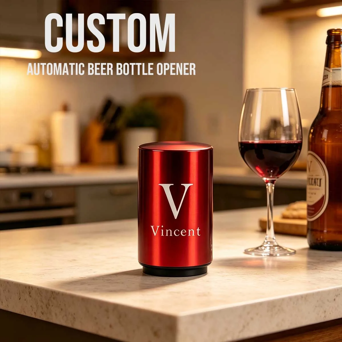Custom Name Logo Stainless Steel Push Down-Pop Off Beer Bottle Opener, Magnet Bottle Top Openers, Soda Cap Opener, Gift for Mom