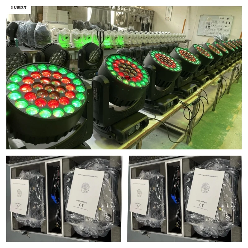 6 pieces with flycase 37x15w RGBW Led Zoom Wash Moving Head DJ Concert Ecclesia Events Stage Light