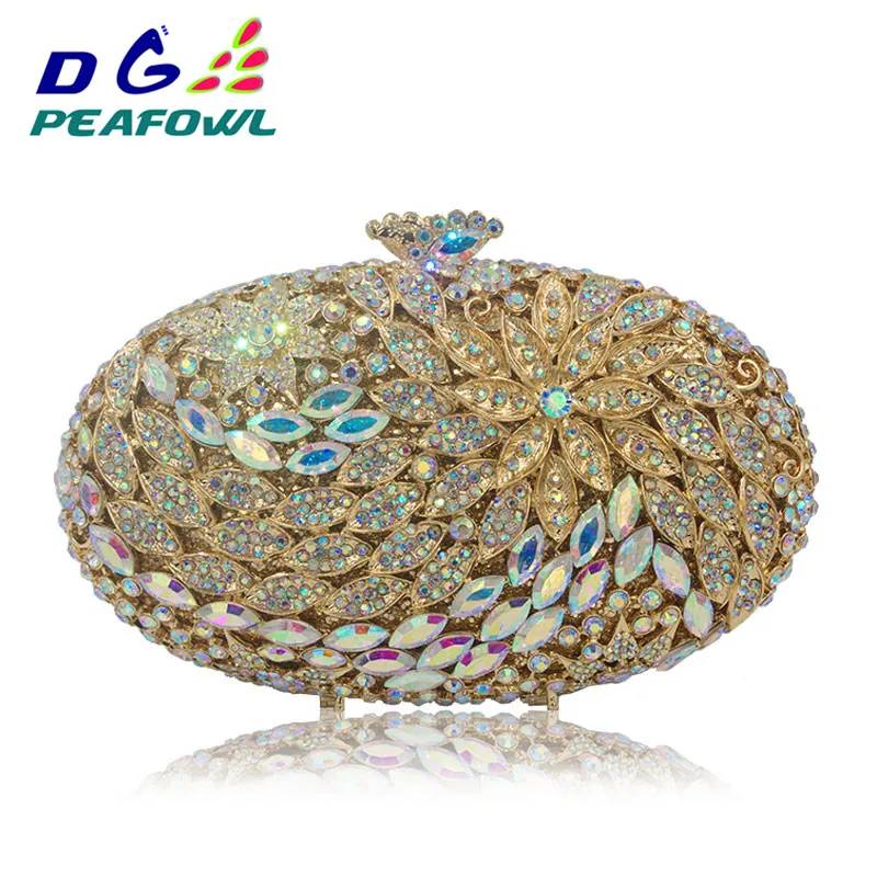 

DGPEAFOWL Diamond Evening Wedding Cocktail Clutch Bag Glitter Crystal Women Metal Clutches Flower Minaudiere Handbags Purses 131