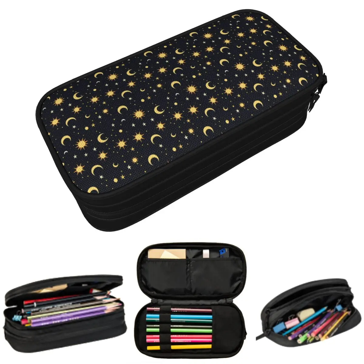 

Golden Navy Celestial Night Moon And Stars Pencil Case for Boys Girls Gift Pen Box Pencil Bag Stationery Supplies Pen Holder Bag
