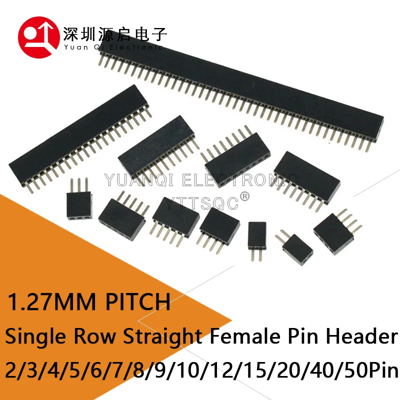 10PCS 2/3/4/5/6/7/8/9/10/12/15/20/40/50 PIN Single Row Straight FEMALE PIN HEADER 1.27MM PITCH Strip Connector Socket 1X/6/8/10p