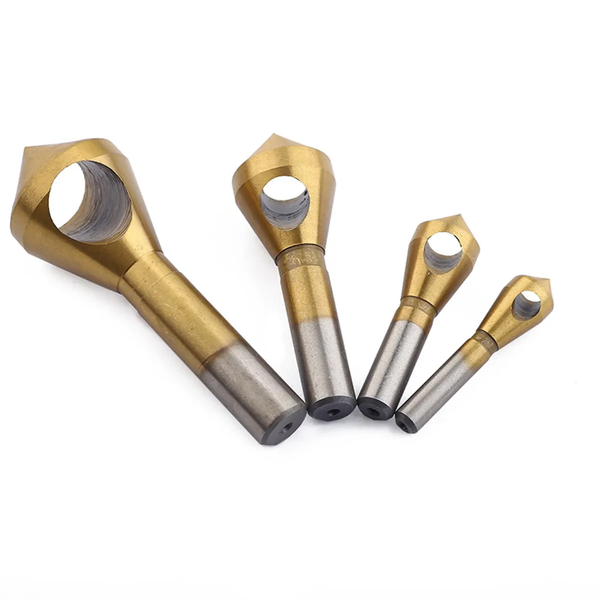 4Pcs Countersink Bit Titanium Coated High Temperature Resistance Deburring Tool for Chamfering Plastic Aluminum Steel PVC Sheet