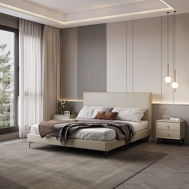 

*Modern Minimalist Leather Double Master room Wedding Italian Style Light Luxury Home room Leather Art