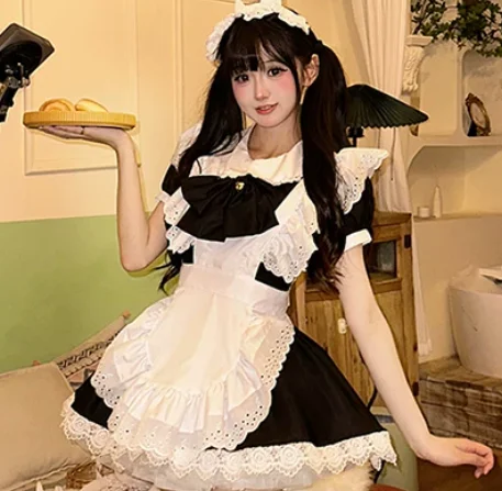 Japanese Sweet Big Bow Cute Maid Cosplay Gothic Dress Fashion Versatile Age Reduction Elegant Lolita Princess Cos Dresseses