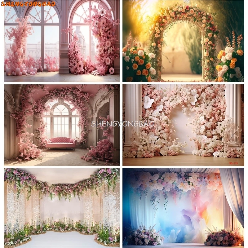 

SHENGYONGBAO Wedding Interior Decor Abundance Of Flowers Background Valentine's Day Love Studio Photography Backdrops RQ-24