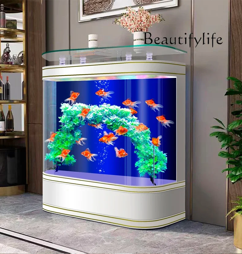 Simple round HD Glass Floor Vertical Fish Tank Home Living Room Wall Home Change Water