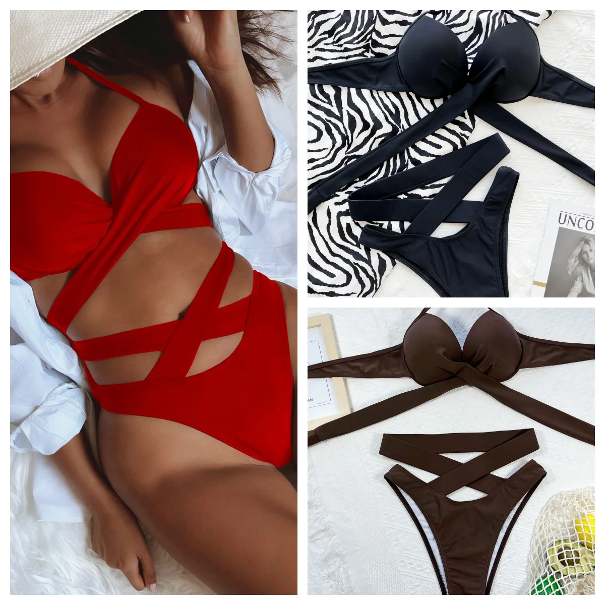 

High-waisted Bikinis Women Swimwear Push Up Swimsuit Bathing Suit Sexy Bikini Sets Solid Biquinis Bandage Thongs Beachwear