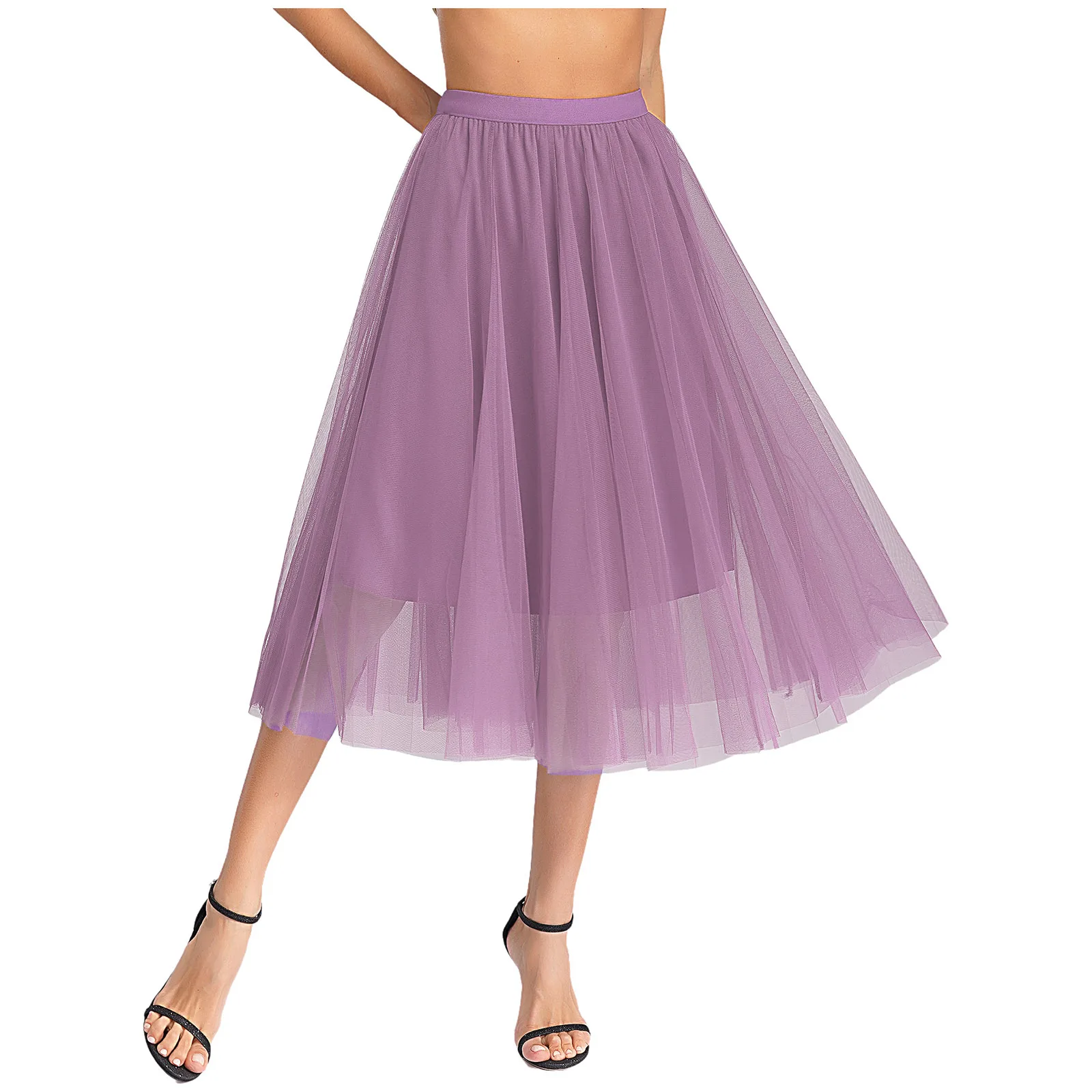 

Women Ballroom Lyrical Ballet Dance Skirts Tulle Elastic Waistband Layered Long Skirt for Prom Them Party Stage Performance