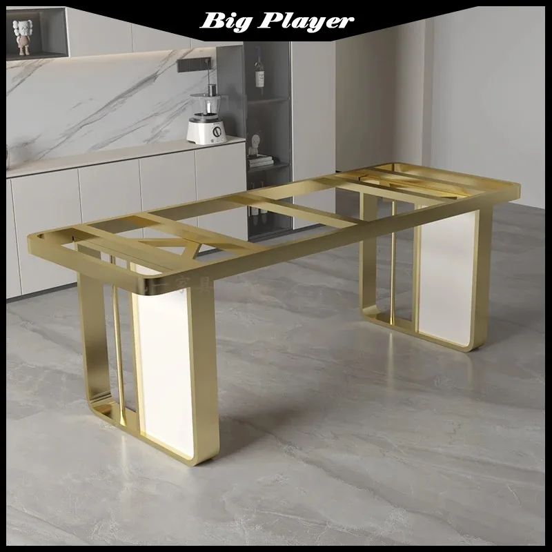 ضوء فاخر طاولة رخامية الساق قوس روك بلاطة القدم الفولاذ المقاوم للصدأ الطعام مقعد وحيد الشاي طاولة حجرية فاخرة L #4