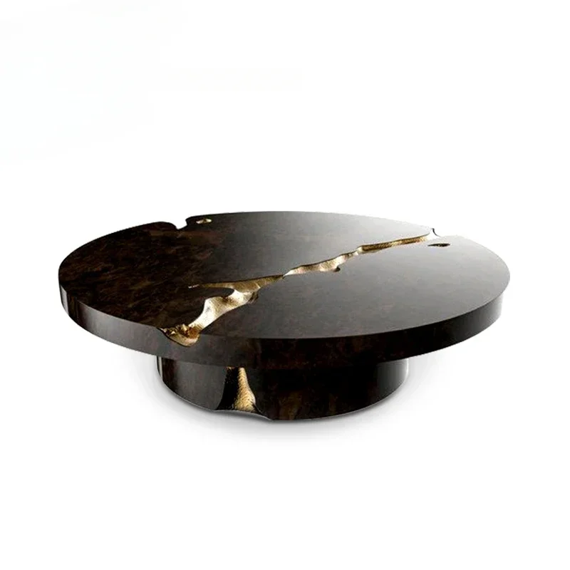 Natural  copper modern large round wood designer luxury center coffee table