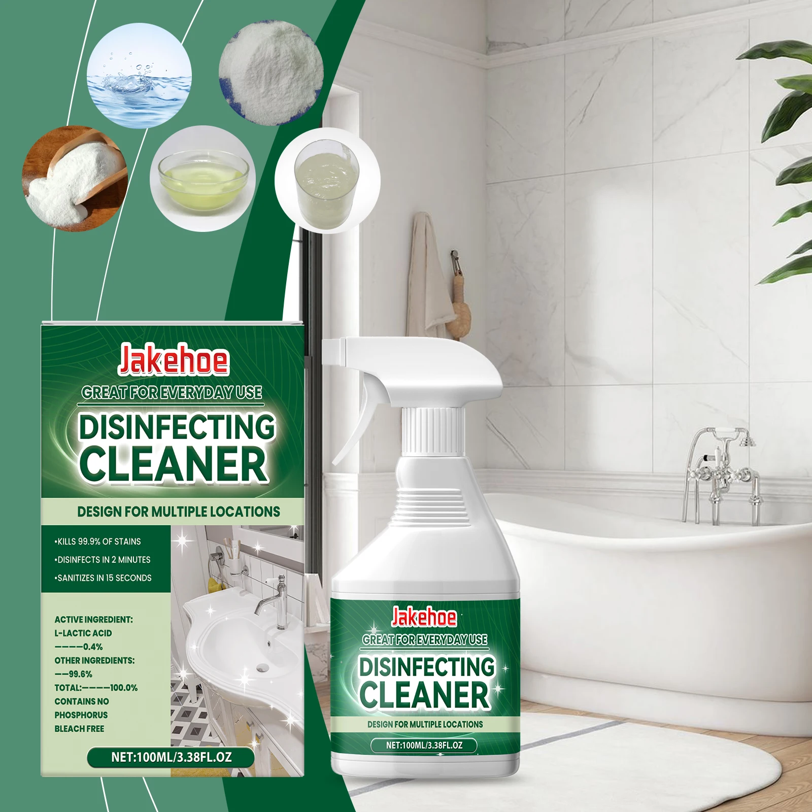 Multi-Purpose Cleaner for Bathroom, Kitchen & Living Room, Helps Lift Grease & Limescale, Supports Bright Surface Look, No-Rinse Formula