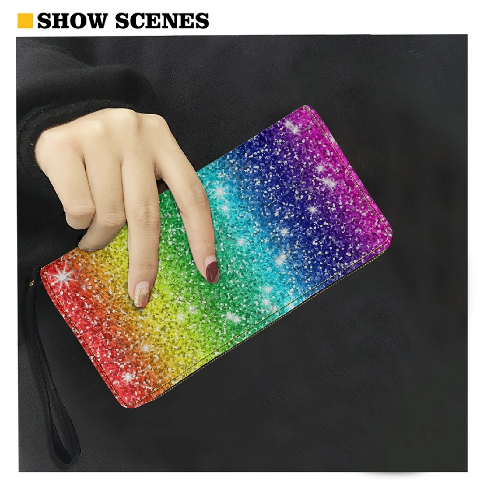 Belidome Glitter Sparkle Rainbow Wristlet Wallet for Womens Casual PU Leather Long Purse RFID Blocking Card Holder Clutch Bag