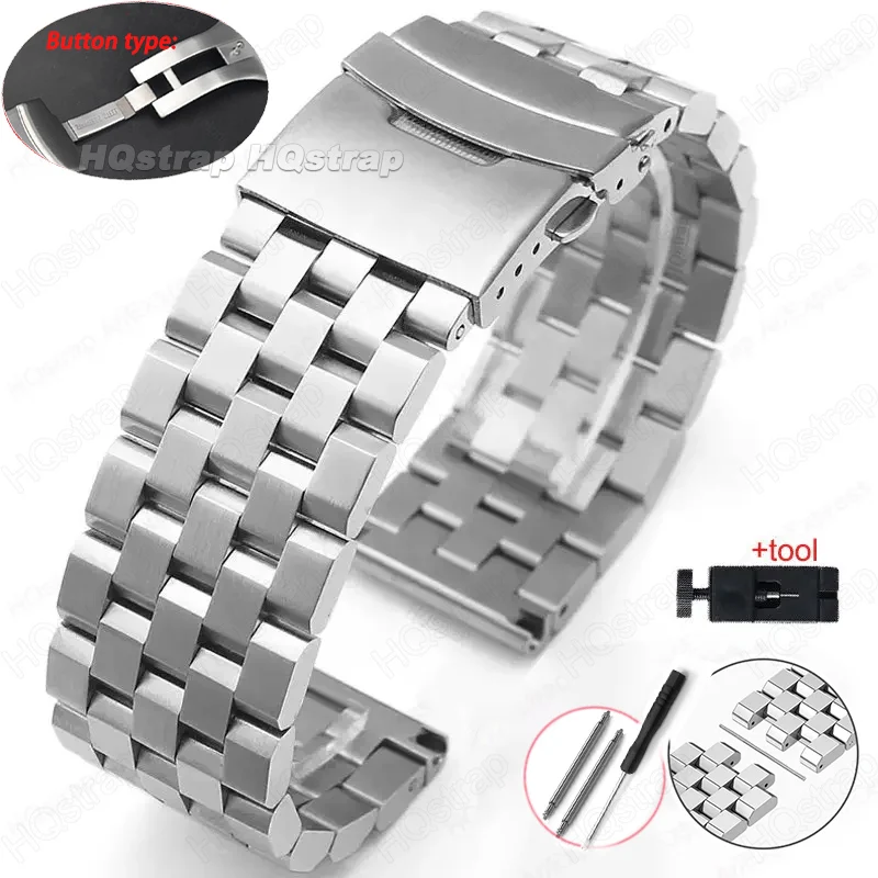Vollständig massives Edelstahlarmband, 18 mm, 20 mm, 22 mm, 24 mm, 26, hochwertiges Uhrenarmband, flache Schnittstelle, Armband mit Werkzeugzubehör