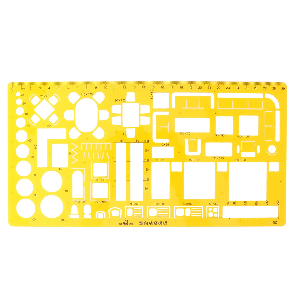 Indoor Construction Measuring Geometric Ruler Orange Transparent Plastic Multi-Use Drawing Template for School Office