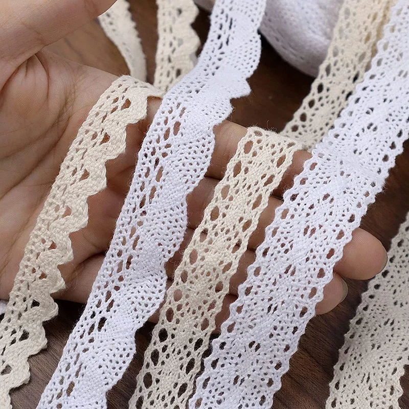 2/5M Cotton Lace Trim Vintage Lace Ribbon Crochet Cotton Lace Scalloped Edge for Bridal Wedding Decor DIY Craft Sewing Supplies