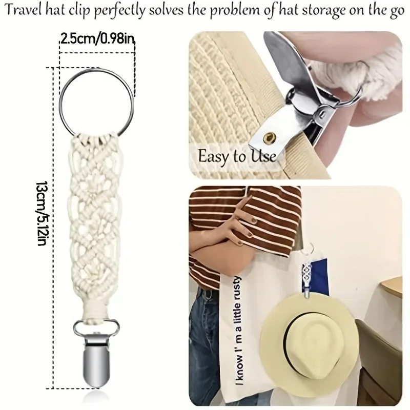 Outdoor travel straw hat clip Duck Clip Bohemian Knit Travel Straw Hat Clip Outdoor Hanging Bag Hanger Hook Travelling Accessori