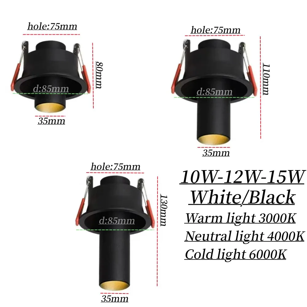 Recessed LED Long downlight spotlight  10W12W 15W Dimmable Anti-glare 360° Rotation COB chip AC110V220V Ceiling Lamp Home busine