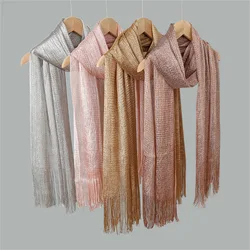 Sexy Gold Silver Bright Silk Party Bride Wedding Dress Tassel Long Shawl Summer Beach Bikini Sun Cloak Female Sunscreen Scarf