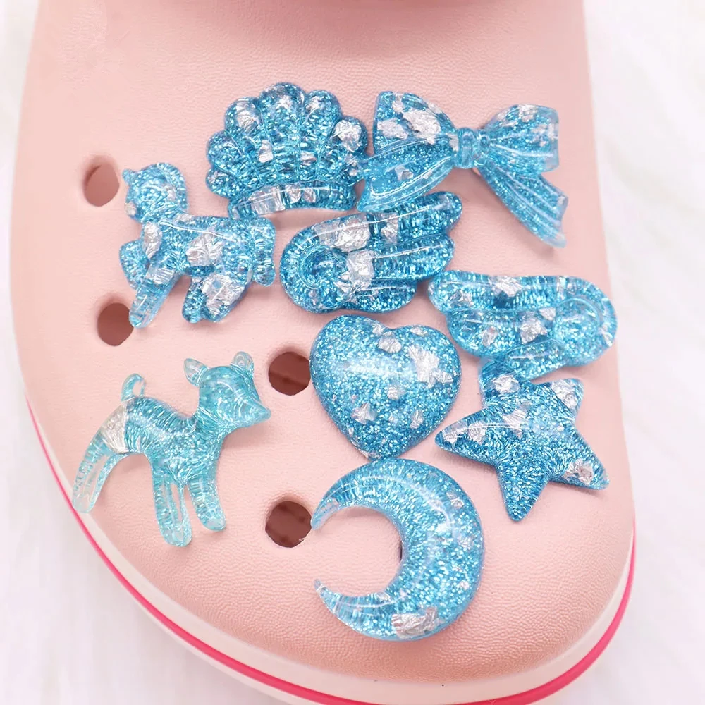 1-9Pcs Moon Star Bowknot Kids Resin Shoe Charms Multicolor Shell Deer Slipper Decorations for Wristband Kids Holiday Gift