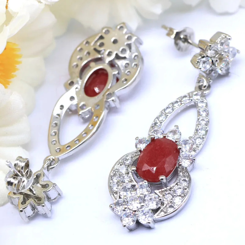Buy 5 Get 1 Free 40x13mm 7.1g Real Green Emerald Red Ruby Blue Sapphire CZ Women Wedding Silver Earrings view 4