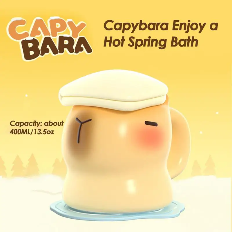 

3D Bathing Capybara Mug Cute Cartoon Capybara Ceramic Coffee Mug With Coaster & Lid Kawaii Animal Cups Birthday Christmas Gift