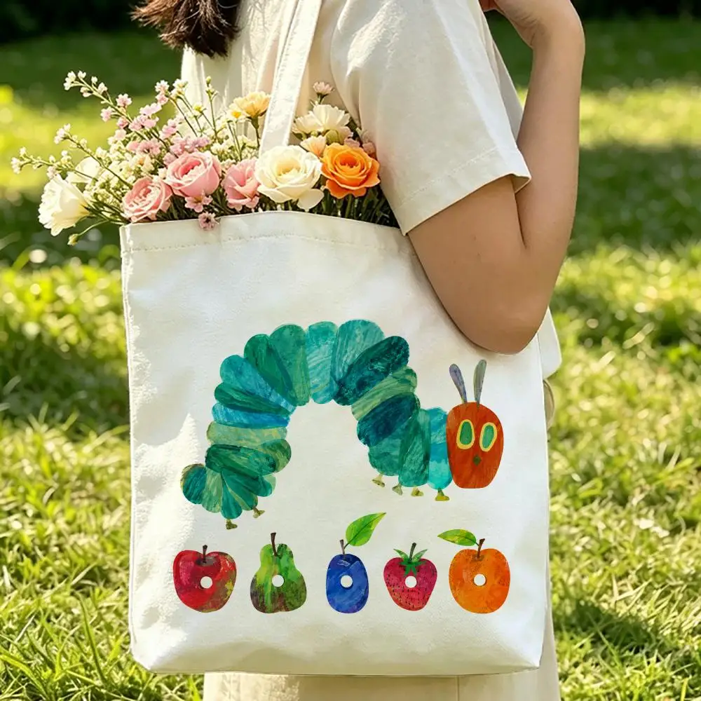 Insect Pattern Storage Bags Beach Canvas Shoulder Tote Bag Double-Sided Print Fashion Handbag for Travel Picnic