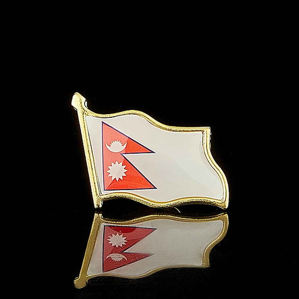 Asian Couuntry Federal Democratic Republic of Nepal Flag Lapel Pin Gold Plated Badge&Pin Multicolor Brooch