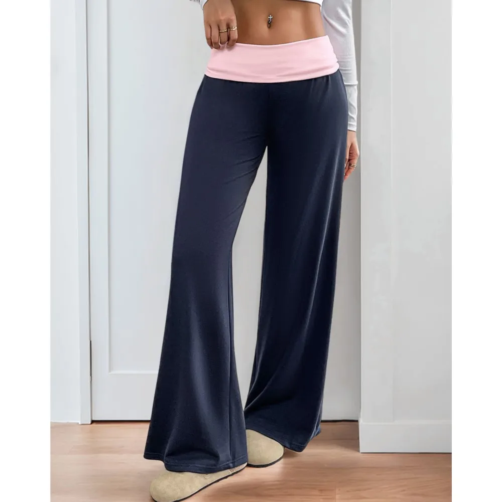 レディース ローウエスト カラーブロック カジュアル スポーツ ワイドレッグパンツ コントラスト ルーズ 快適 オールマッチ シンプル スタイル 通勤 トレンディ